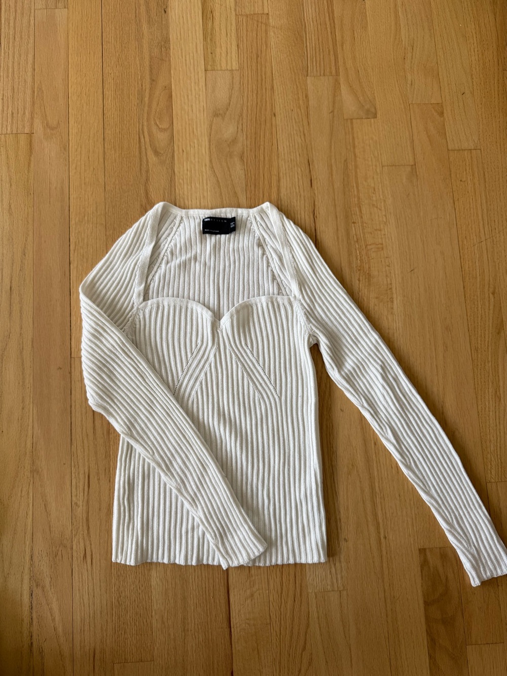 ASOS Design Ribbed Long-Sleeve Bustier Knit Top - White